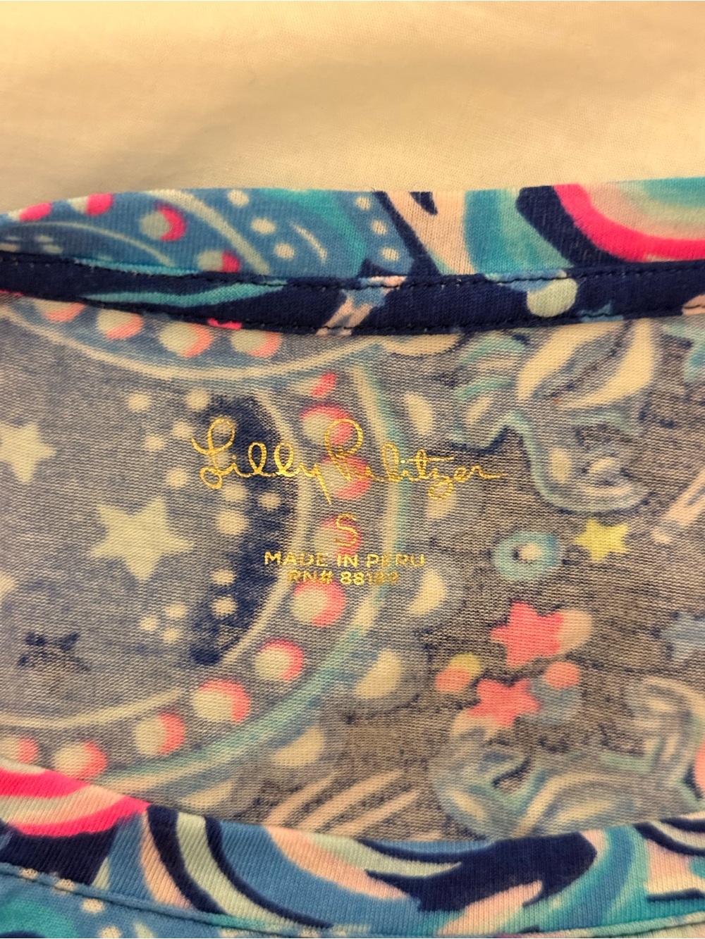 Lilly Pulitzer Navy Long Sleeve Tee with Multicolor Paisley Yoke - Picture 4 of 5